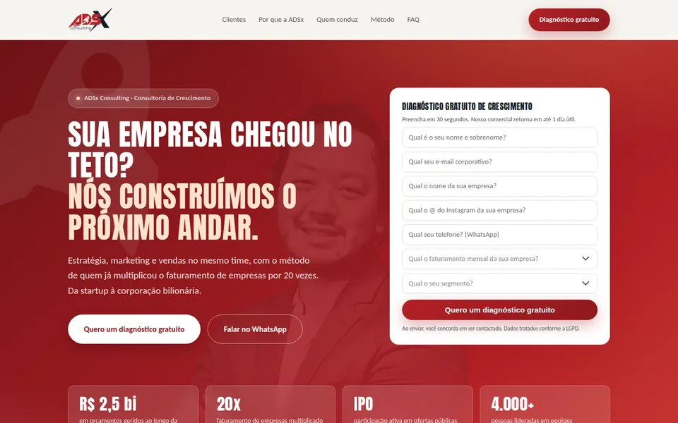 Landing page criada pela ADSx