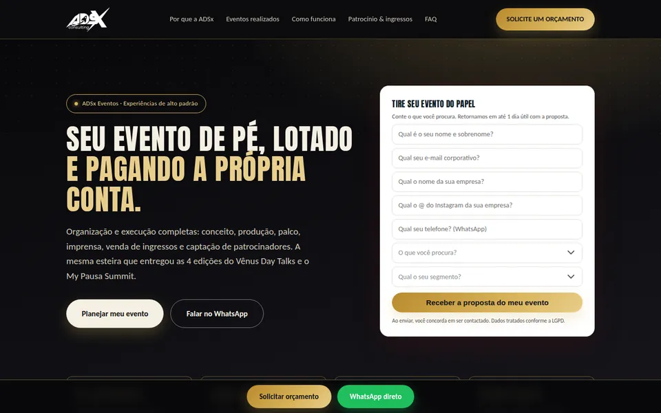 Landing page de Eventos