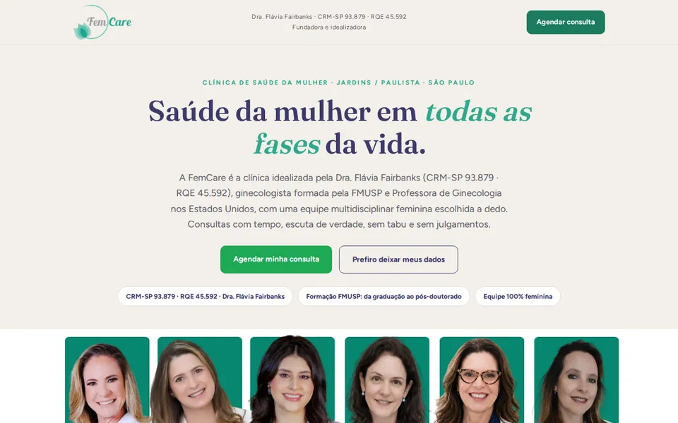 Landing page de clínica feminina
