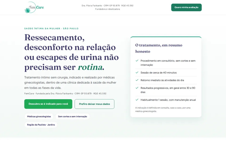 Landing page de Tratamento estético