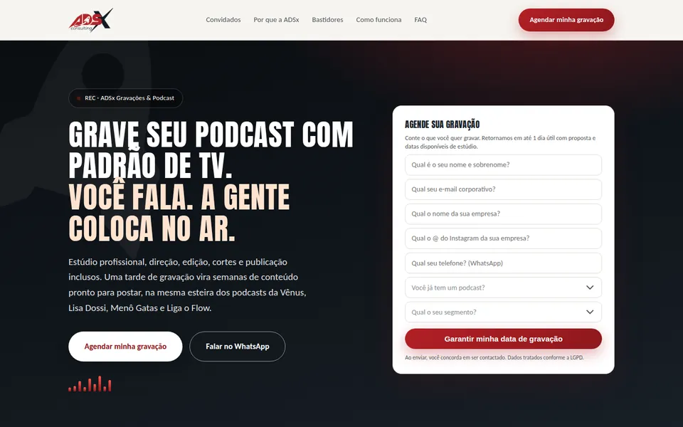 Landing page de Podcast e gravações