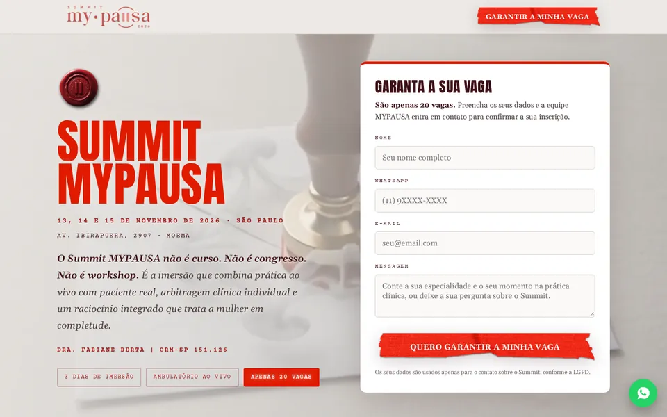 Landing page de Evento médico