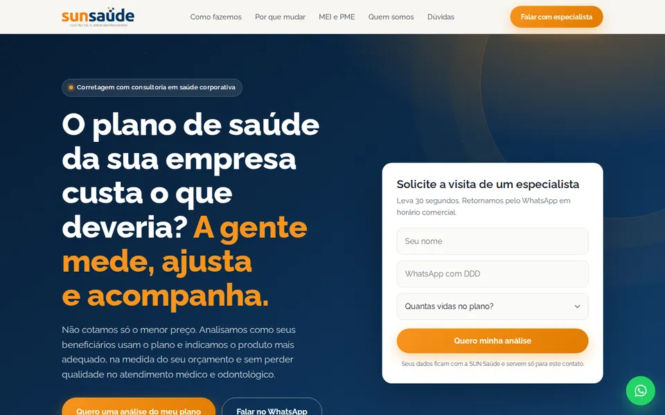 Landing page de Plano de saúde