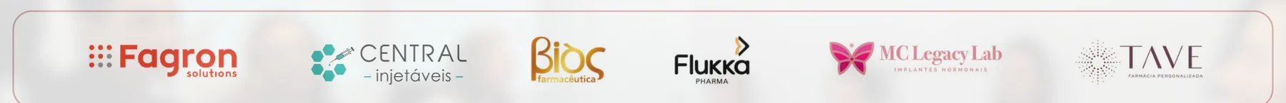 Patrocinadores do Summit MYPAUSA: Fagron Solutions, Central Injetáveis, Bios Farmacêutica, Flukka Pharma, MC Legacy Lab e TAVE Farmácia Personalizada